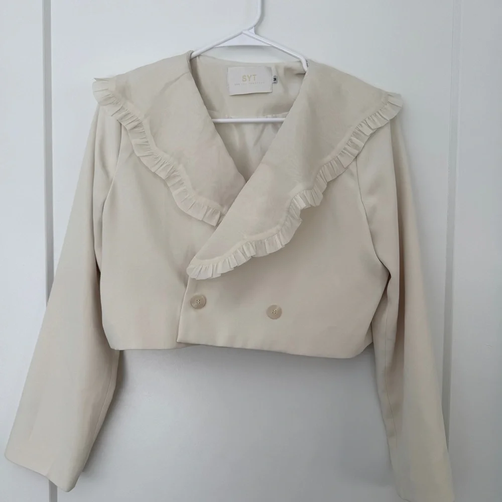 Cream Ruffled Cropped Blazer - Picture 1 of 6